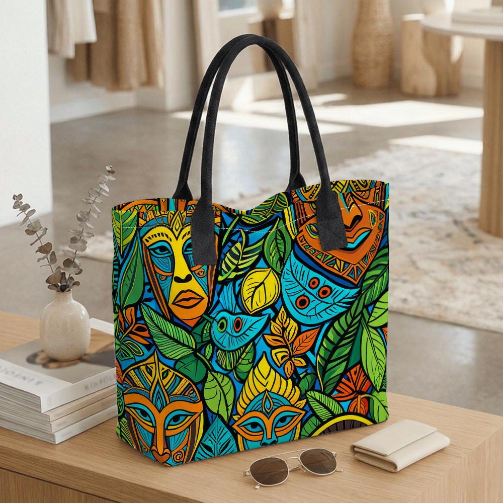 Boho Tribal Print Tote Bag Casual Large Capacity Shoulder Handbag for Daily Use