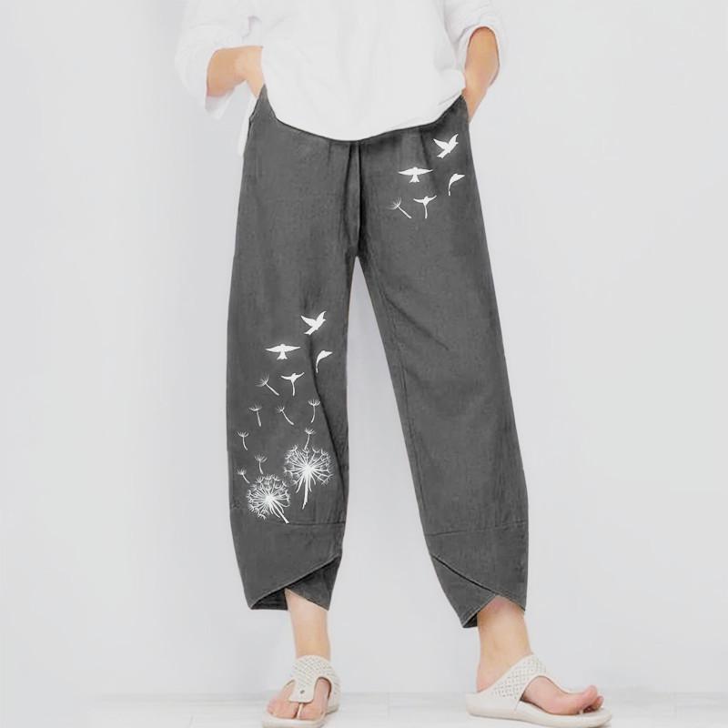 Bambus Schmetterlingsdruck Damen Elastischer Bund Neun-Punkt Freizeithose, 2020 Neu