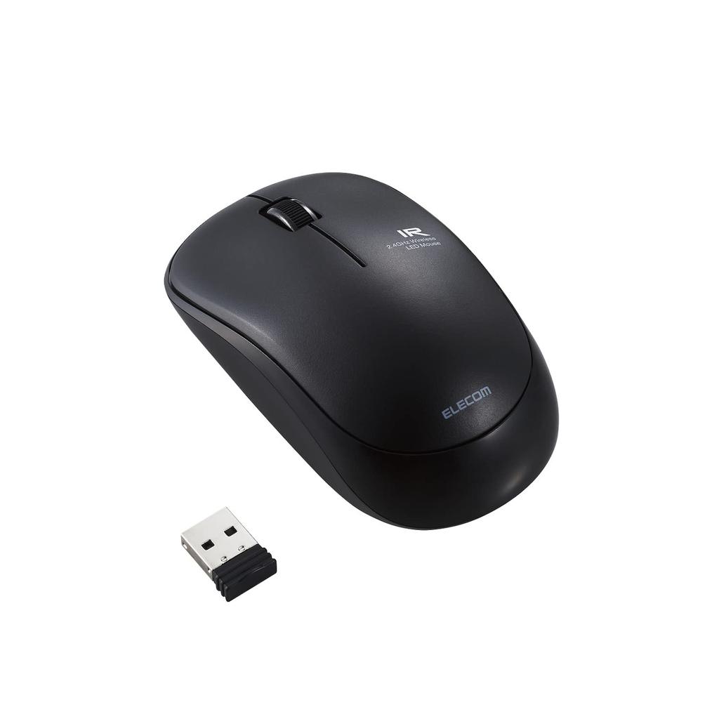 ELECOM Wireless Mouse (Receiver Included), Medium Size, 3 Buttons, Silent, IR Sensor, Power Saving, Black M-IR07DRSBK