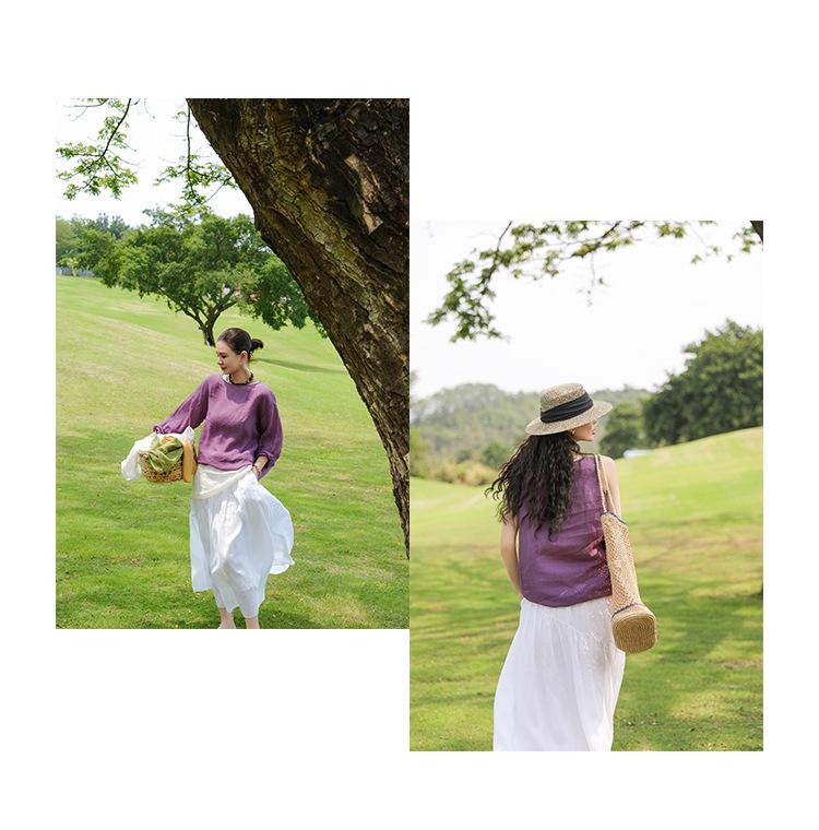 Lightweight Retro Linen Flowy Long Skirt with Elastic Waist