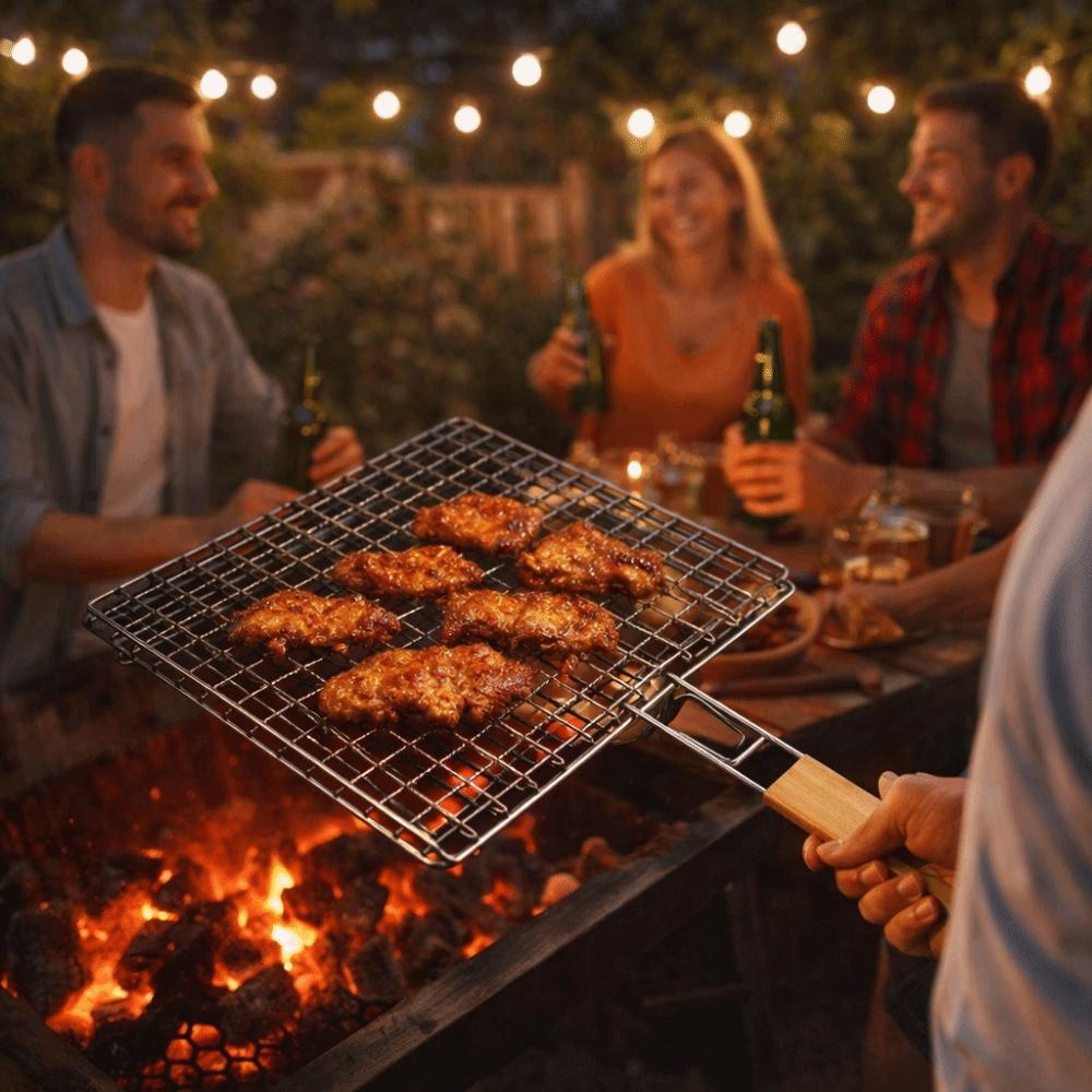 Stainless Steel Grilling Baskets Rustproof Grilled Fish Net BBQ Rack Mesh Outdoor Cooking