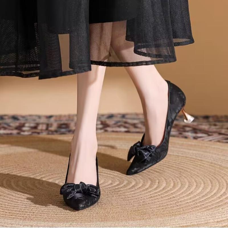 Bow Women High Heels Shoes Pointed Toe Sandals Sexy Woman Shoes 2025 Summer Elegant Wedding Dress Pumps Shallow Mujer Zapatos