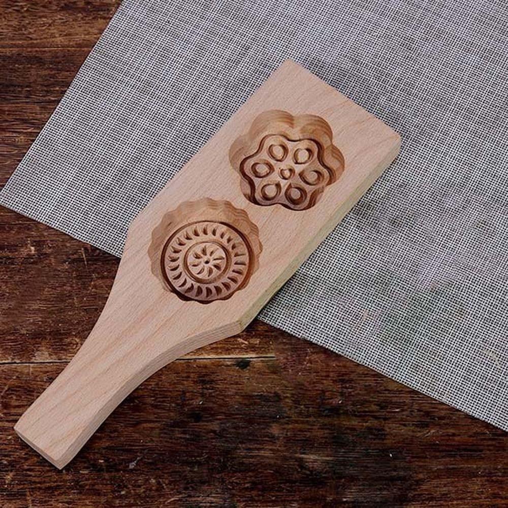 Double Slot Wooden Mooncake Mold Clear Texture Traditional Dessert Press Holiday Party Style 7