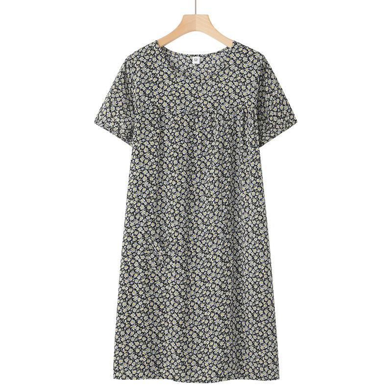 Sommer Baumwollseide Kurzarm Nachthemd für Frauen mittleren Alters und ältere Frauen – Leichtes, locker sitzendes Hauskleid