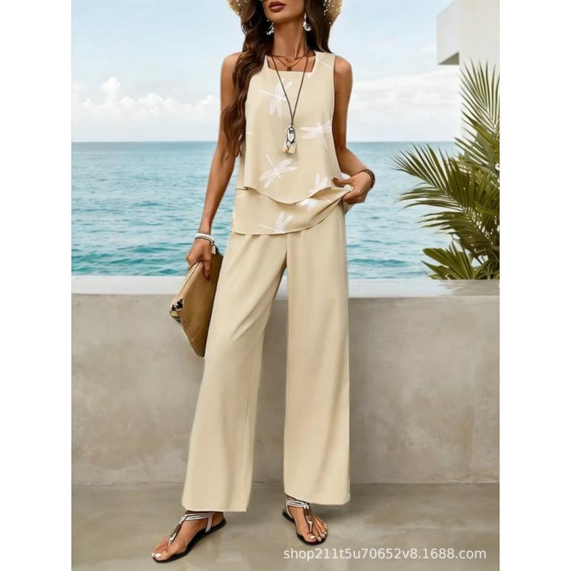 European and American 1D digital printing bohemian women's sleeveless suit is suitable for daily wear and vacation spot