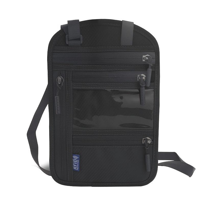 

1 шт. Дорожный держатель для паспорта с RFID-защитой, регулируемый шейный ремешок, многофункциональный кошелек через плечо, прочный нейлоновый материал с защитой от кражи чёрный