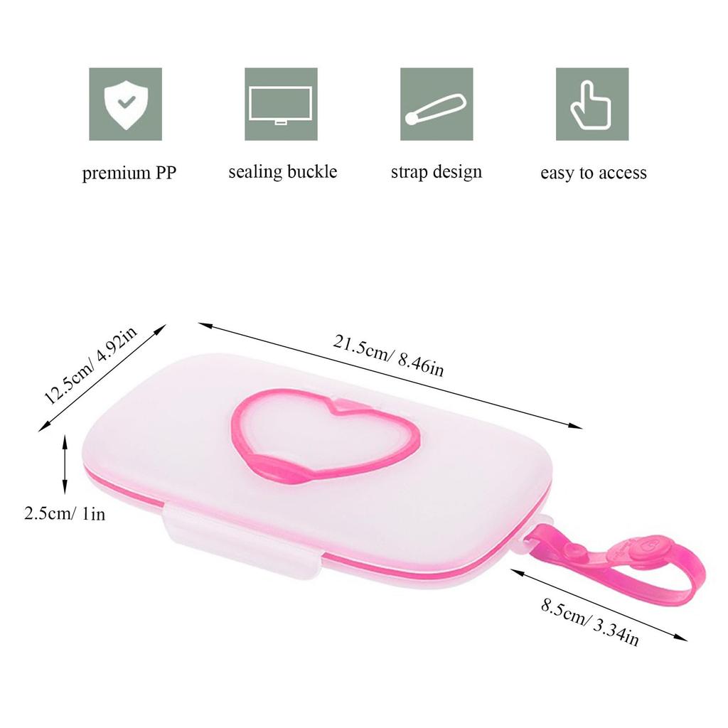 Portable Wet Wipes Dispenser with Heart-Shaped Clear Lid & Ergonomic Handle - Compact Travel Storage Box for Face Masks