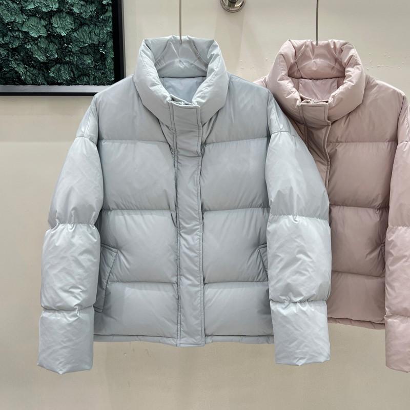 Womens Short Puffer Jacket 95% White Duck Down Thick Warm Coat Stand Collar Loose Fit Cold Winter