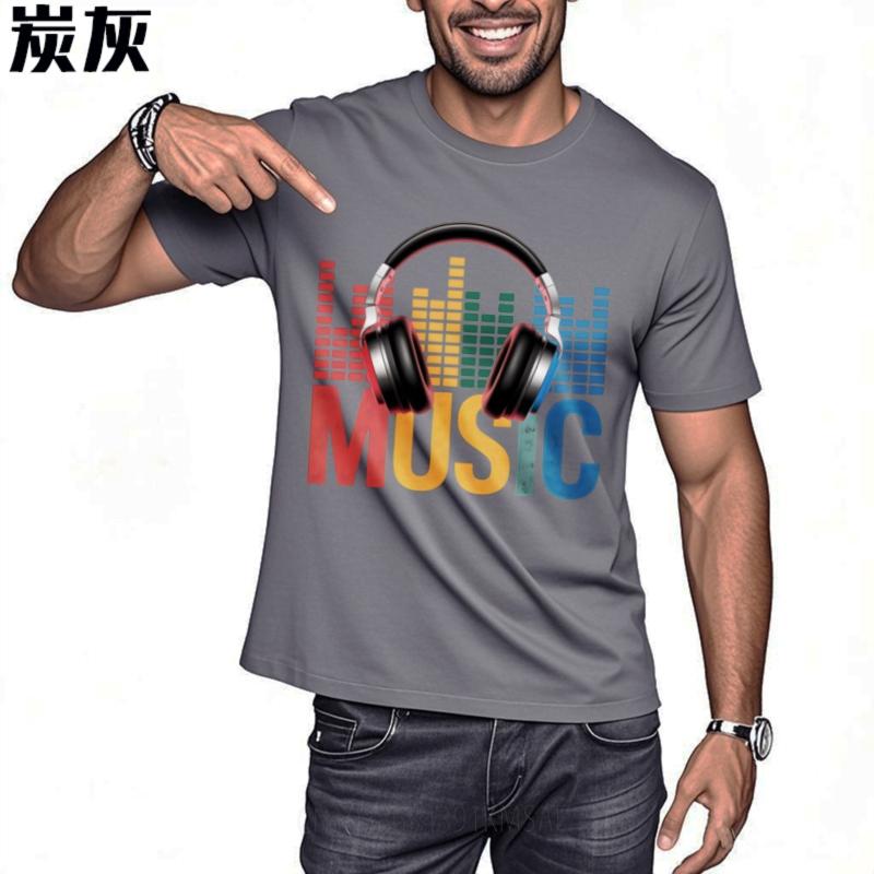Comfortable Unisex Crew Neck Tshirt Black Music Equalizer Headphones Colorful Design Comfort Unisex Tee Shirt Soft Cotton Tee