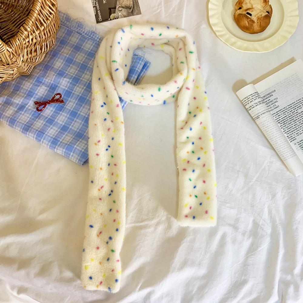 

Colorful Dopamine Dot Scarf Narrow Winter Neck Warmer Fashion Cashmere Knitted Scarf Women бежевый