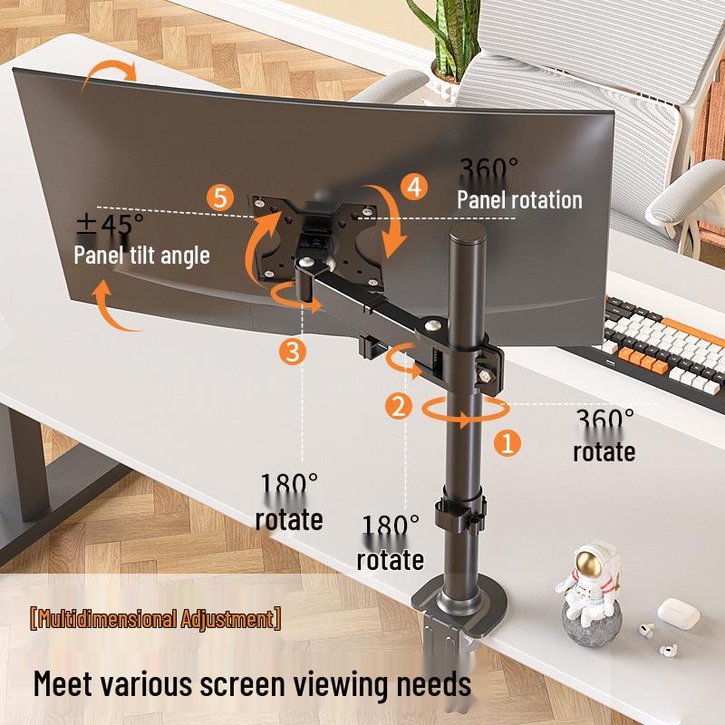 Adjustable Monitor Stand for 17-32 Inch Screens, No-Drill Desktop Mount with Mechanical Arm