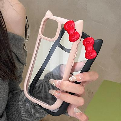 Kawaii 3D Mašle Kočičí Uši Průhledný Kryt Pro iPhone 16 Pro 15 14 13 11 12 Pro Max 15 Plus X XR XS Korejský Roztomilý Dívčí Silikonový Kryt
