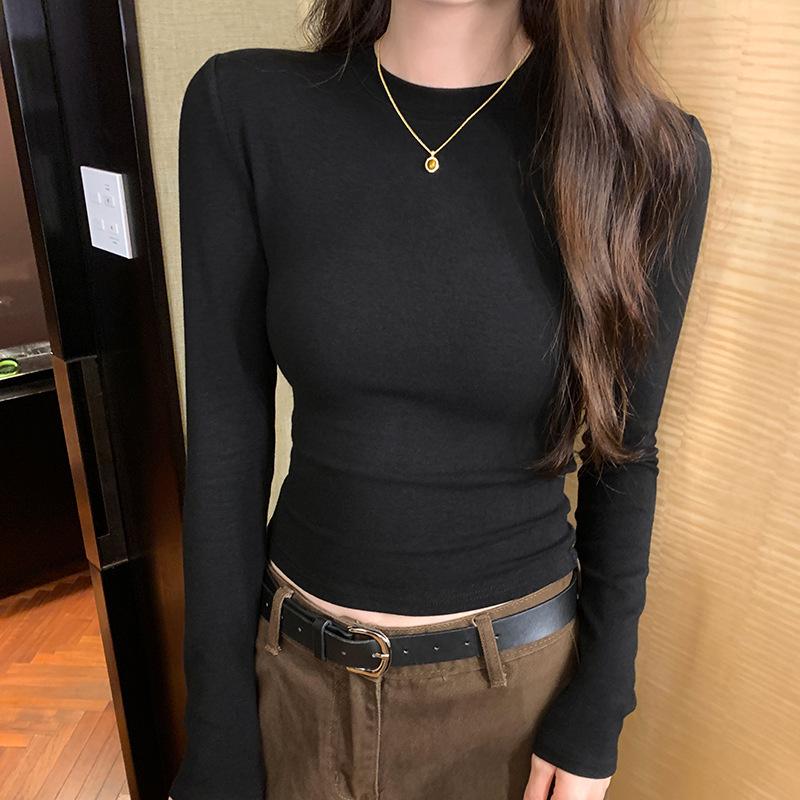 

Women s Slim-Fit Black Imitation Cashmere Long-Sleeve T-Shirt - New Autumn/Winter Collection Extra Large чёрный