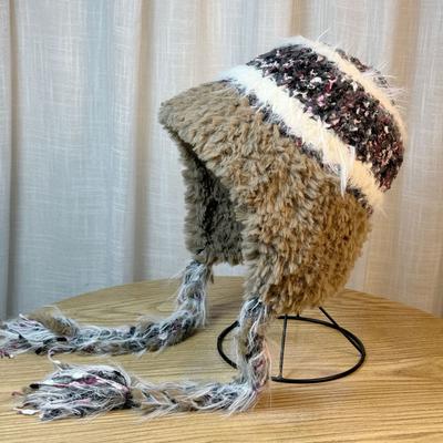 Ethnic Style Striped Splicing Knitted Woolen Hat Autumn and Winter Women's Thickened Warm and Cold Proof Ear Protection Hood Lei Feng Hat