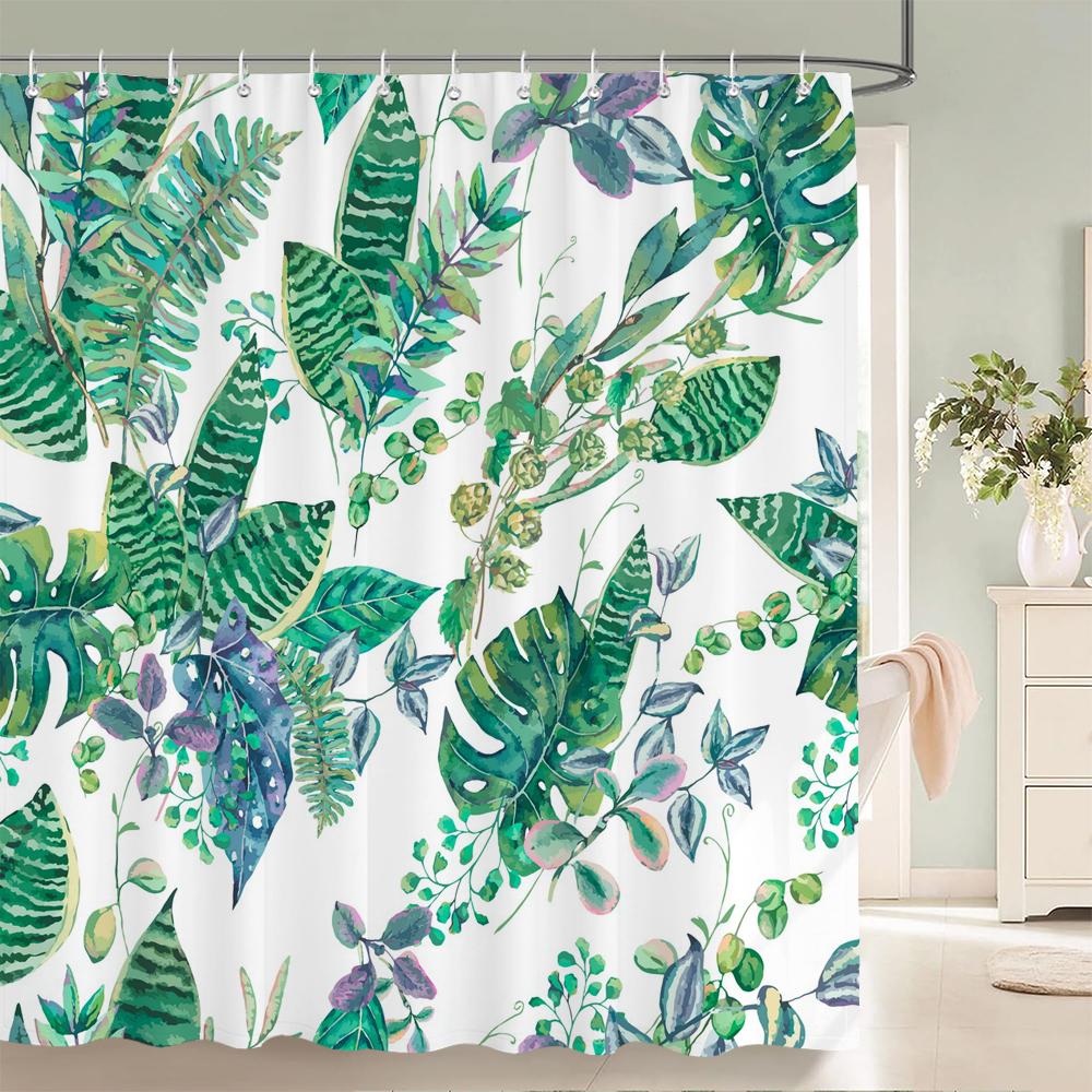 Green Plants Flowers Waterproof Polyester Shower Curtains Eco-friendly High Quality Bathroom Curtains Blind For Home Decorations