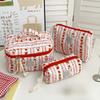 Cute Bow Cotton Cloth Makeup Bag Women Zipper Cosmetic Organizer Female Handbag Box Shape Portable Toiletry Case for Girls