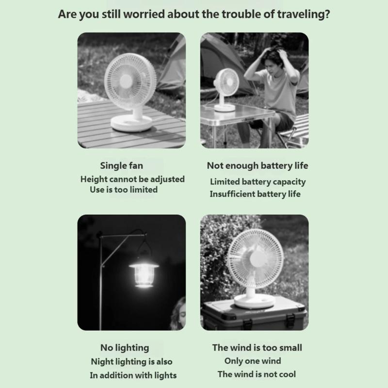 Wiederaufladbarer Solar-Bodenventilator mit flexibler Höhenverstellung Leiser Teleskop-Schreibtischventilator für Terrassen, Gärten und kleine Räume