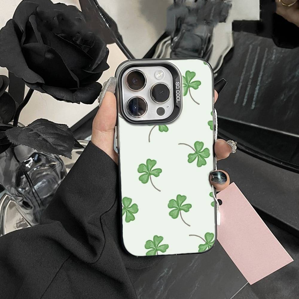 Lucky-Four-leaf clover Phone Case For iPhone 17,16,15,14,13,12,Pro MAX Black Matte Shockproof Cover