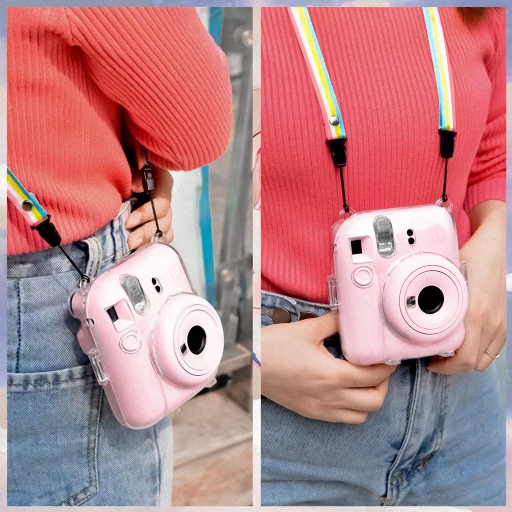 kinokoo Instax Mini 12 Case, Fujifilm Instax Mini 12 Clear Case with Film Storage Pocket and Shoulder Strap