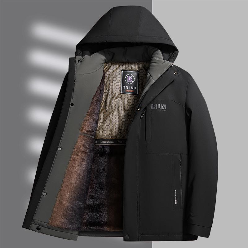 Men's Graphene Cotton Winter Parka with Detachable Hood and Fleece Lining