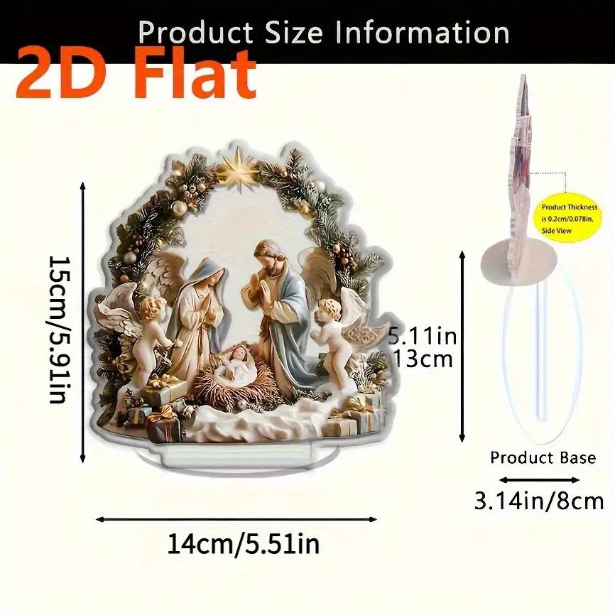 

2D Acrylic Desktop Christmas Decor - Jesus Birth Scene Virgin Mary Angel Cartoon Color Print Christian Home Festive Decor Gifts
