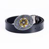 Black Cowhide Leather Belt with Bullet Pattern and Rotatable Buckle for Autumn/Winter