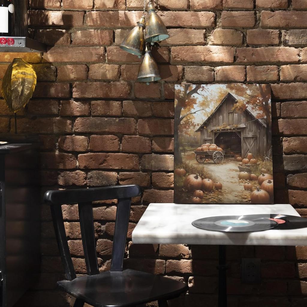 Voxitura Farmhouse Fall Pumpkin Fall Wall Art Canvas, Vintage Cottage Barn Wall Decor for Thanksgiving Kitchen, Rustic Autumn Paintings Pictures