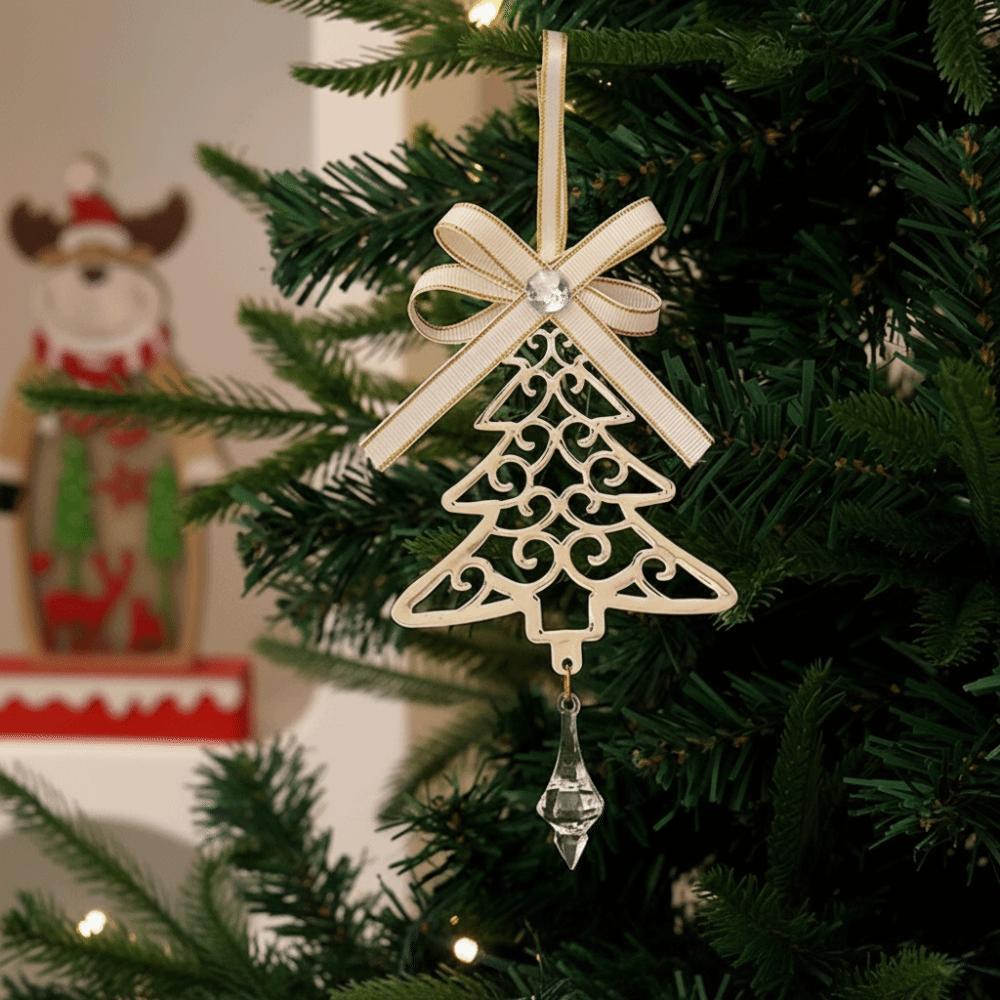 Gold Color Christmas Tree Pendant Star Design Snowflake Shape Icicle Ornaments Set Reindeer Motif Bell Accent