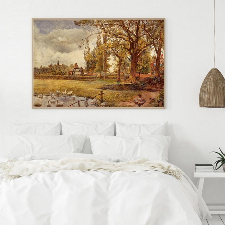 Vintage Landscape Hut Tree Goose Duck Nordic Wall Art Poster And Prints Canvas Oil Painting Style Pictures For Living Room Decor