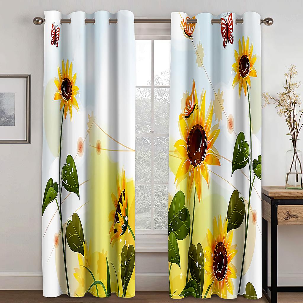3D Abstract Art Geometric Design Flowers Simple Style Curtains 2 Panels Living Room Bedroom Window Curtain Decoration