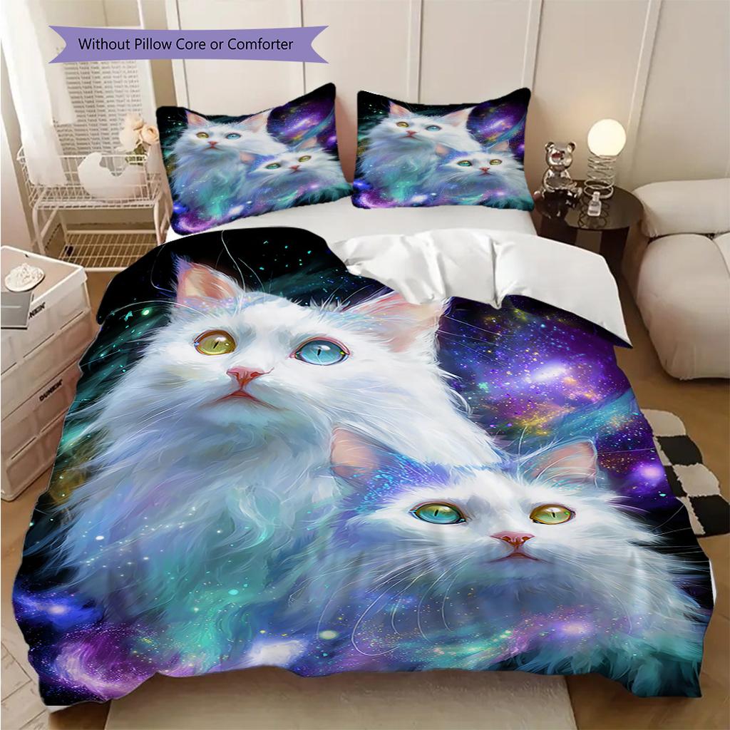 Katzenmuster Bettwäsche Steppdecke Set Bettbezug Kissenbezug Heimdekoration Geburtstagsgeschenk (1 Bettbezug + 2 Kissenbezüge, ohne Füllung)