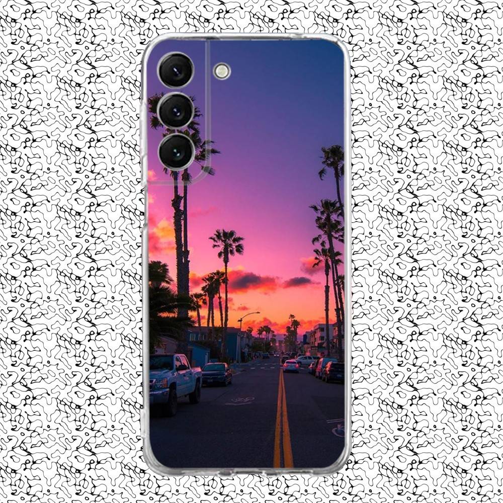 

Travel Los Angeles California Phone Case For Samsung S24,30,21,22,23,20 FE,lite,PIus,Ultra,5G,Note,9,10 Transparent Cover SamsungS23plus5G