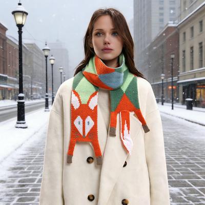 Dames Sjaal Cartoon Vos Kasjmier Zacht Herfst Winter Lange Warme Sjaal Design Nep Sjaal Veelzijdig Kleding Accessoire