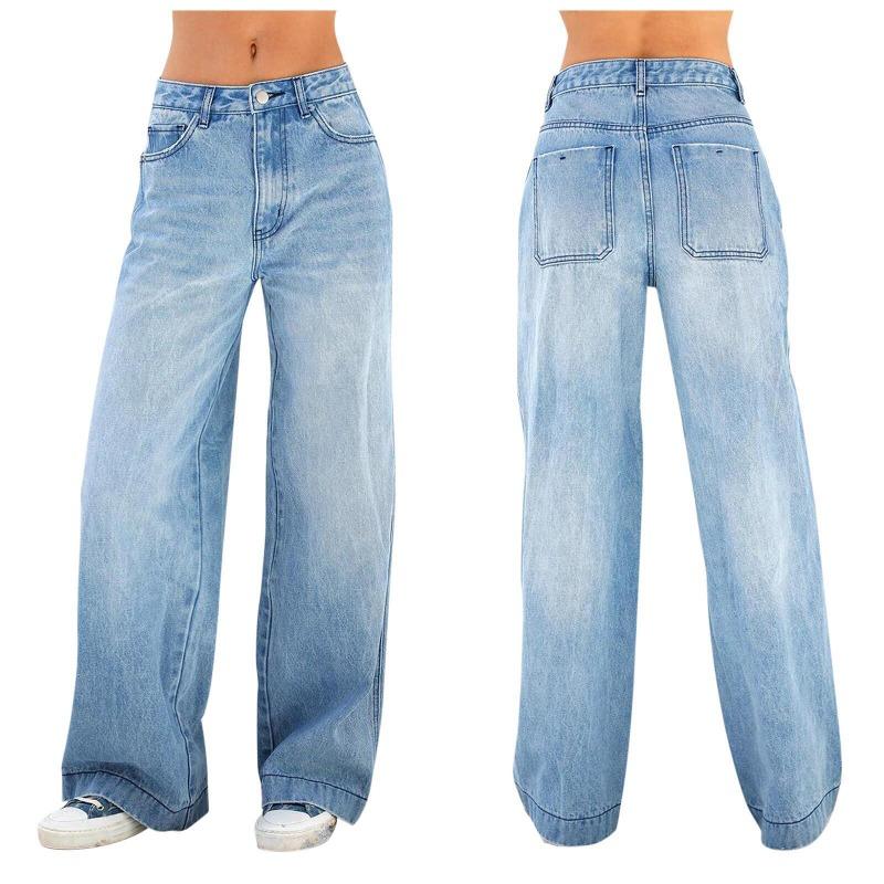 

Jeans Women s High Waist Loose Wide Leg Women s Jeans 2XL темно-синього кольору