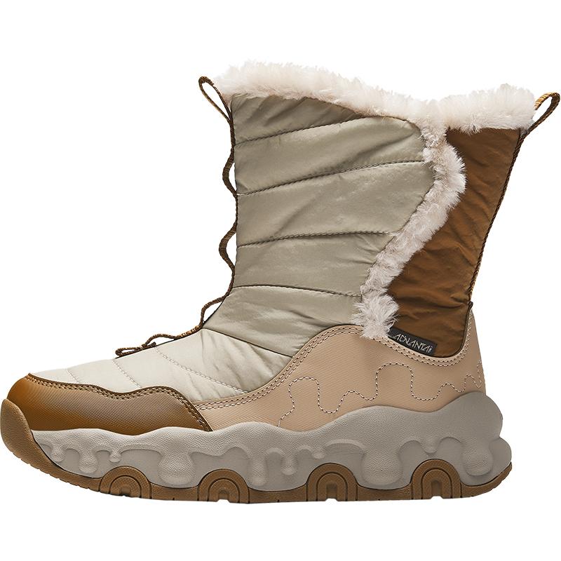 Anta Kids Trendy Fashion Thickened Warm Non-Slip High-Top Boots Kids Boots Two-Tone-Gray Oat-Milk-Brown Whole-Wheat-Brown A22446927-1