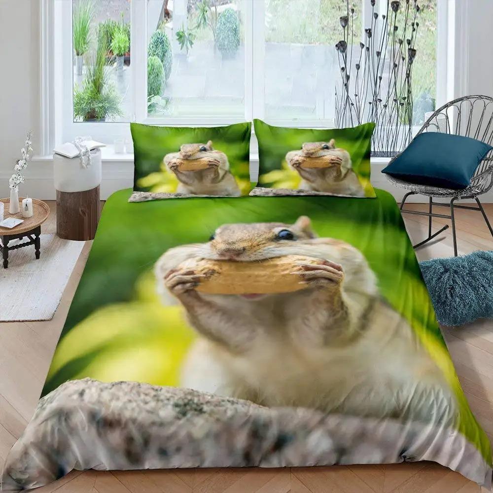 Cute Squirrel Duvet Cover Set Squirrel Bedding Sets 3D Animal Theme Comforter Cover For Boys Girls,Nature Theme Quilt Cover Set