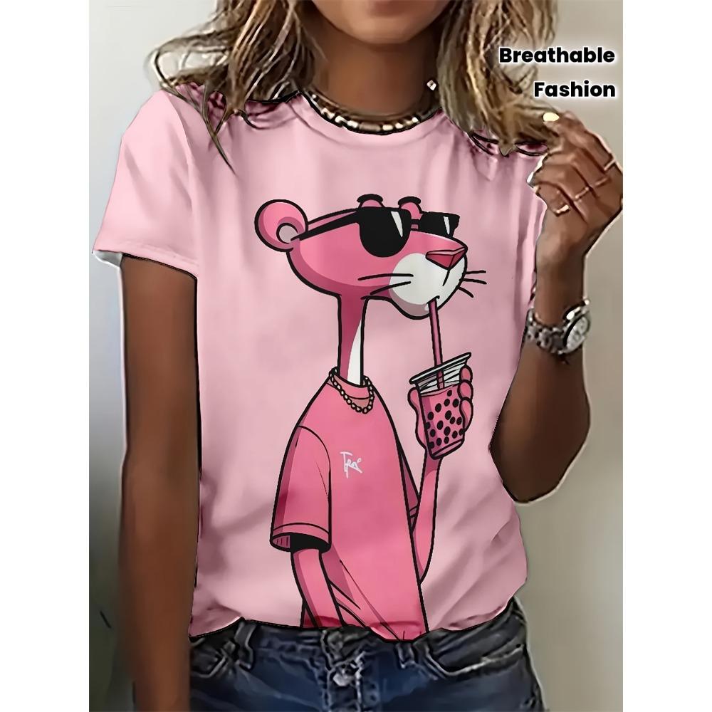 

Жіноча футболка з 3D-принтом - Зручна, з коротким рукавом, круглим вирізом, середня еластичність, повсякденний топ для весни, дихаюча футболка, футболка з принтом, модний одяг 5XL