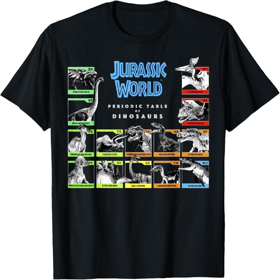 Jurassic World Classic Fit Adult Unisex T-Shirt - Periodic Table of Dinosaurs - Black - Small S