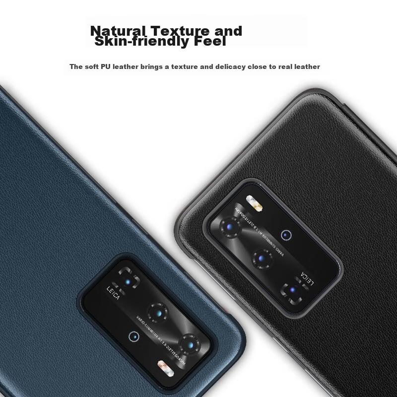 Étui à rabat en cuir pour Huawei P40, Design avec fenêtre Smart View, Installation facile, Protection complète, Coque arrière antichoc P40, Noir