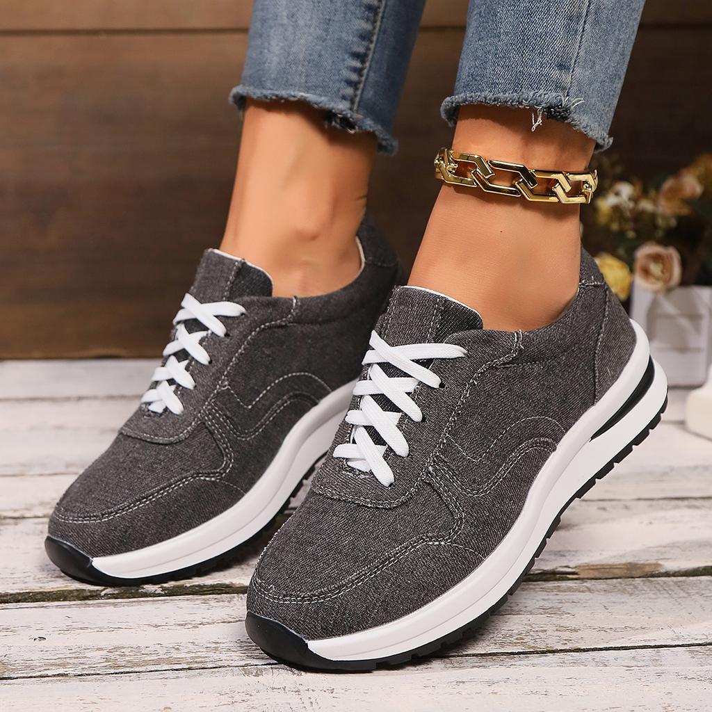 Women's Canvas Shoes  Fashion Lace-Up Flat Sneakers Solid Color Casual Ladies Vulcanized Shoes Plus Size Zapatillas Mujer