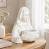 Catholic Our Lady Sculpture Holy Mother Statue Rosary Holder with Textured Drapery and Integrated Form for Interior Study or Display Cabinet Styling