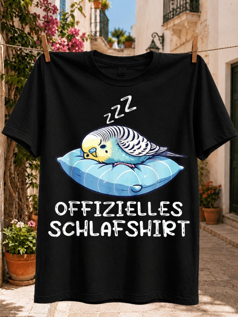 Official Sp With Sping Budgerigar On Blue Zzz Symbols And Cute Gerunisex Bedtime Graphic Unisex All Unisex All Tshirt