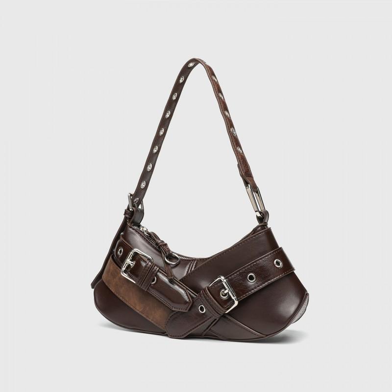 ZR Fashionable Niche Retro Brown Black Hot Girl Armpit Bag One-shoulder Women's Belt Decorative French Stick Portable