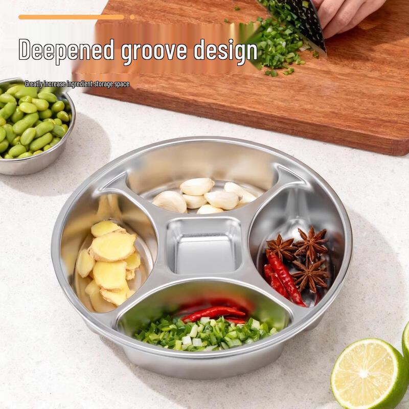 ZISIZ Stainless Steel 5-Compartment Divided Serving Tray