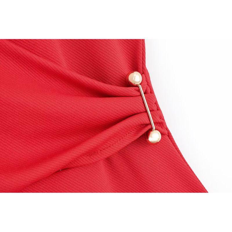 Kaslead New Women Clothes Western Style Fashion Pin Decoration V-neck Sleeveless Dress 3644181