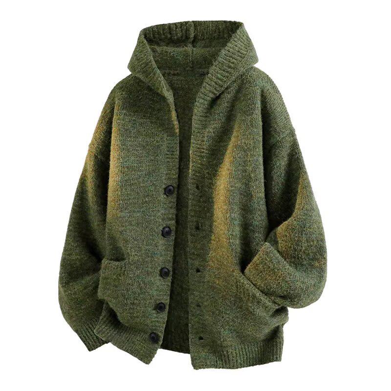 

Мужской повседневный свободный кардиган-свитер с капюшоном: Осенне-зимняя вязаная куртка с длинным рукавом XXXL зелёный