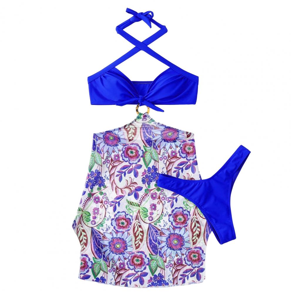 3Pcs/Set Women Swimwear Halter With Skirt Push Up Swim Pool Matching Sexy High Waist Thong Bikinis Set Water Sports Accessory