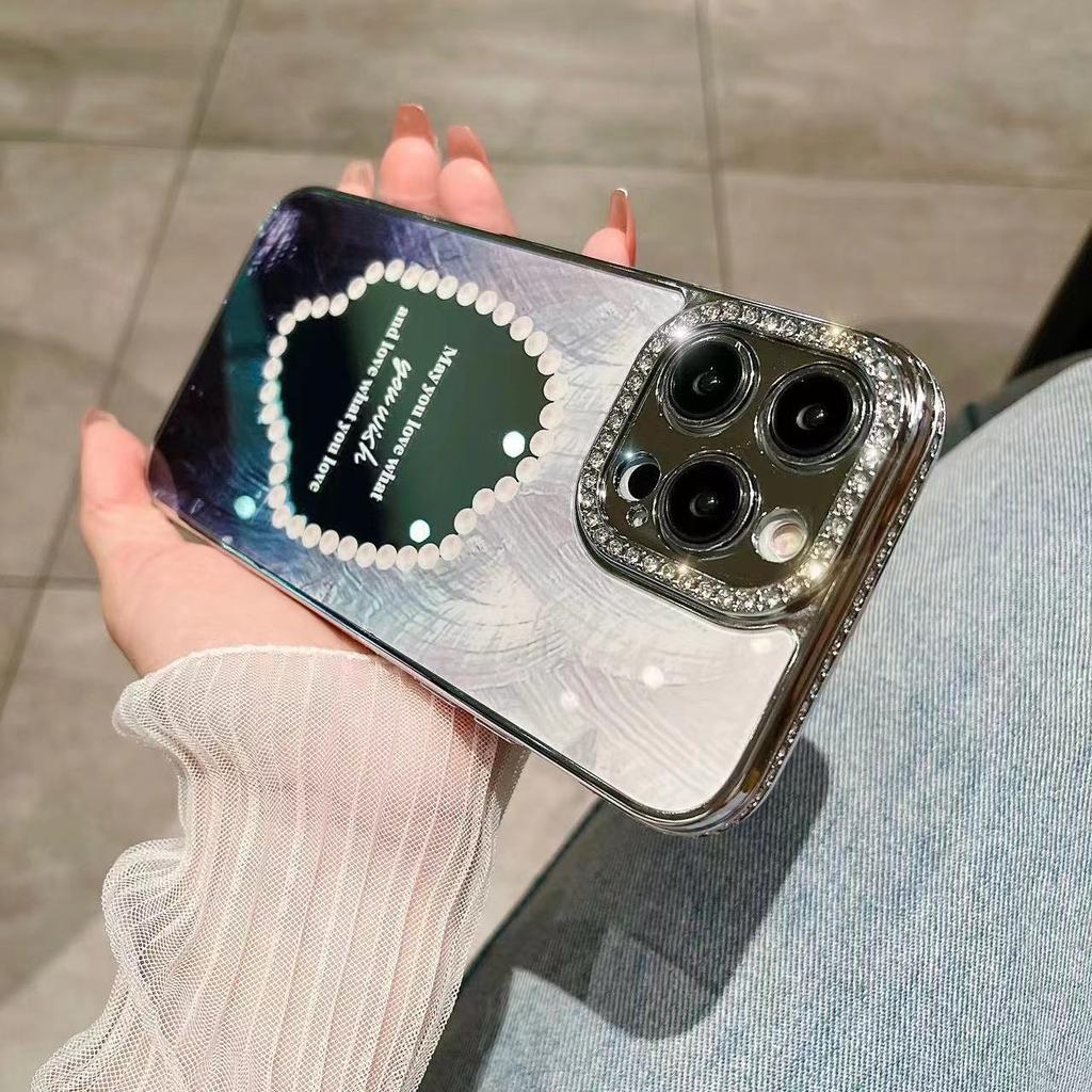 Make-up-Spiegel Geeignet für Apple 15 Strass Handyhülle Luxus IPhone 14/13 ProMax Sturzsichere Schutzhülle