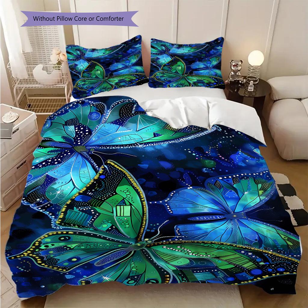 Flowers and Insects Pattern Bedding Quilt Set Quilt Cover Pillowcase Home Decoration Birthday Gift (1 * duvet cover + 2 * pillowcase, without core)