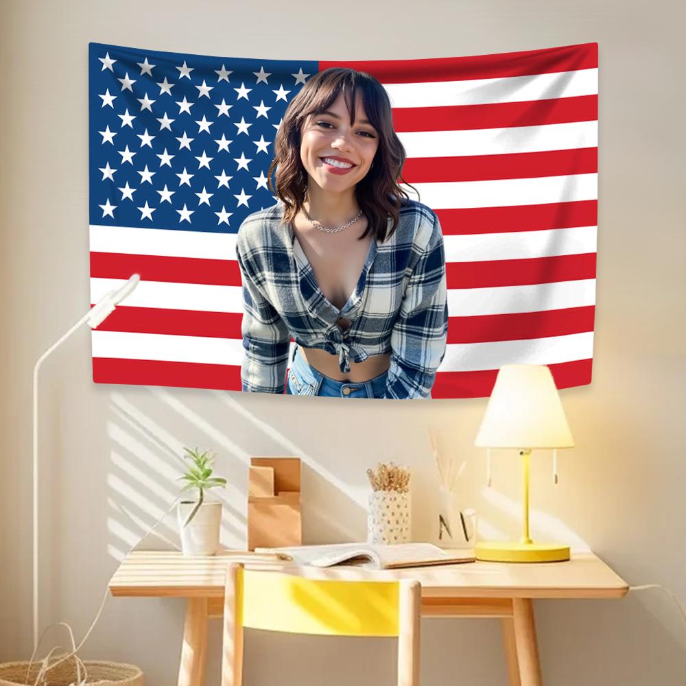 Jenna Ortegas Wandteppich Berühmter Schauspieler Amerikanische Flagge Drucke Heimdekor Ästhetik Wandbehang Schlafzimmer Wohnheim Hintergrund Fans Geschenk